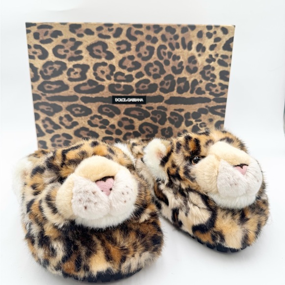 Dolce & Gabbana Shoes - Dolce and Gabbana Brown Leopard Print Faux Fur Plush Flat Slides - 36
